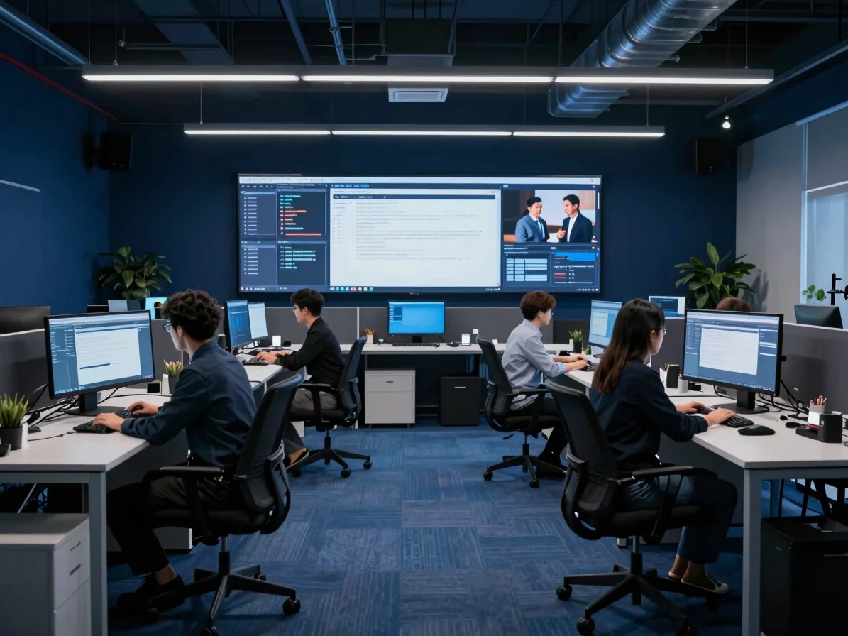 Clean editorial view of a modern digital agency environment focus